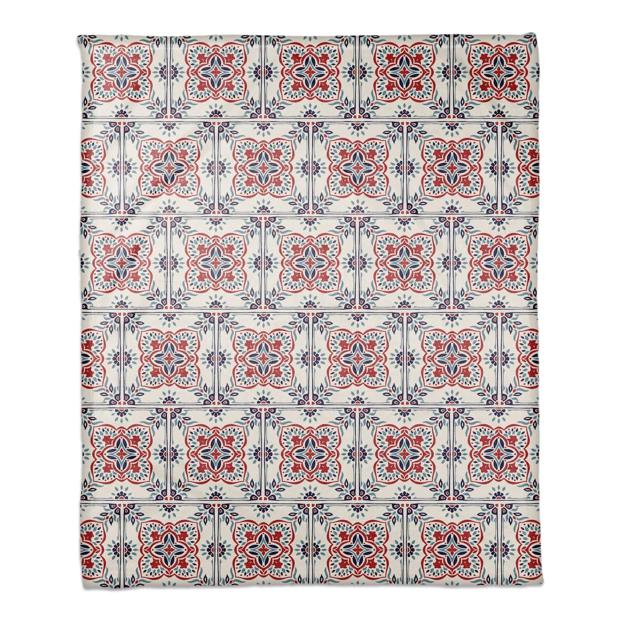 Red White and Blue Medallion Pattern Coral Fleece Blanket